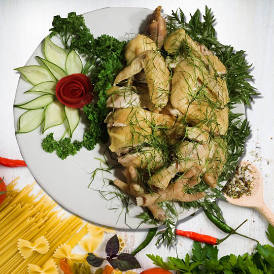 Gà đồi hấp lá chanh